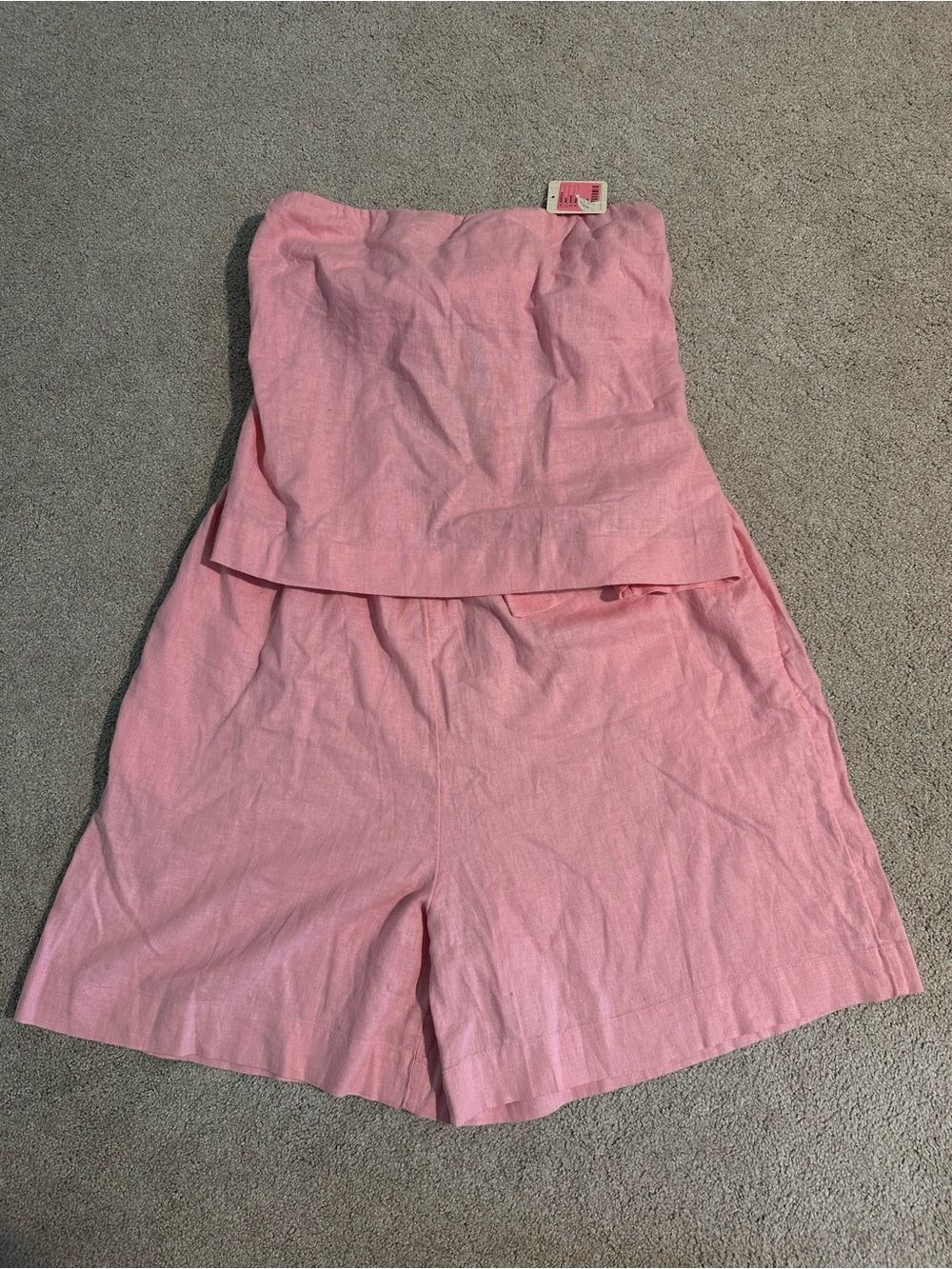 Free People Gotta Have It Cotton Linen Strapless Top & Short Set in Pink, size W